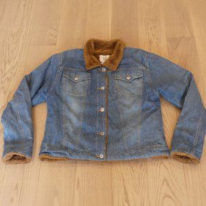 725 Originals Vintage Faux Fur Lined Blue Women's XLarge Denim Jacket